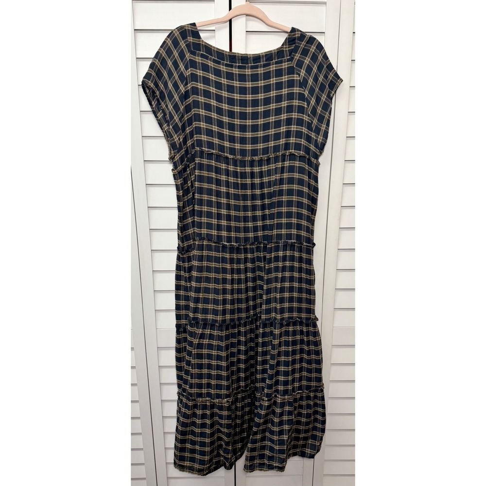 Natural Life Berkley Boho Plaid Cotton Tiered Ruffle Maxi Dress Women's Size XL - Picture 11 of 11